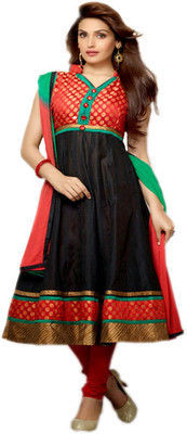 

V & V Shop Cotton Self Design Semi-stitched Salwar Suit Dupatta Material, Black