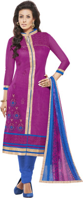 

Khushali Chanderi Self Design, Embroidered Salwar Suit Dupatta Material(Un-stitched), Blue;pink
