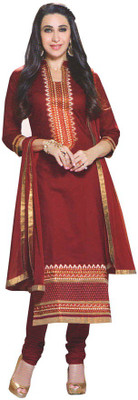 

Sidhi Craft Cotton Embroidered Salwar Suit Dupatta Material(Un-stitched), Dark red golden