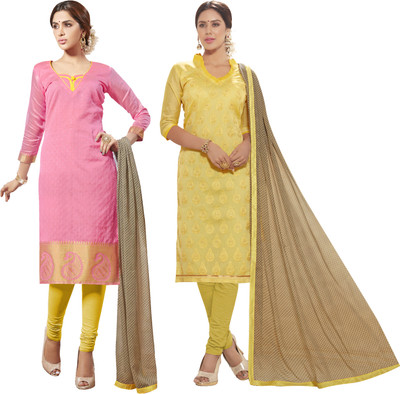 

Khushali Chanderi Self Design, Embroidered, Embellished Salwar Suit Dupatta Material(Un-stitched), Beige;pink;yellow