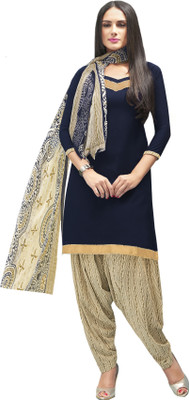 

Khushali Crepe Self Design Salwar Suit Dupatta Material(Un-stitched), Beige;blue
