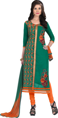 

Khushali Cotton Self Design, Embroidered Salwar Suit Dupatta Material(Un-stitched), Green;orange
