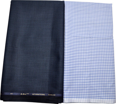 

Gwalior Suitings Cotton Polyester Blend Checkered Shirt & Trouser Fabric(Un-stitched), Blue;white