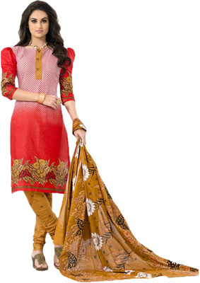 

Party Wear Dresses Cotton Printed Salwar Suit Dupatta Material(Un-stitched), Red
