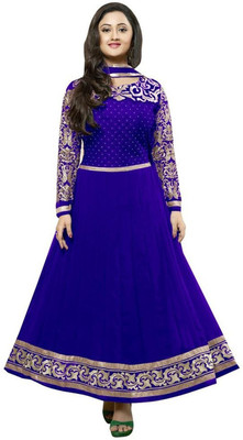 

Lizafab Georgette Embroidered Semi-stitched Salwar Suit Dupatta Material, Blue