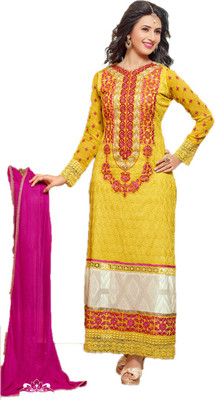 

Party Wear Dresses Georgette Embroidered Semi-stitched Salwar Suit Dupatta Material, Yellow