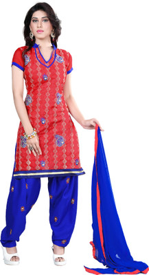 

Vardhman Synthetics Chanderi Embroidered Dress/Top Material(Un-stitched), Red