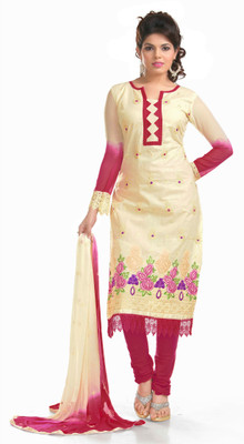 

Jiya Cotton Self Design, Embroidered Salwar Suit Dupatta Material(Un-stitched), Beige;purple