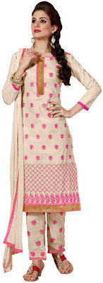 

Trendz Apparels Cotton Embroidered Dress/Top Material(Un-stitched), White