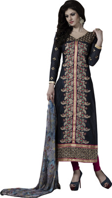 

Jiya Chanderi Self Design, Embroidered Salwar Suit Dupatta Material(Un-stitched), Navy blue