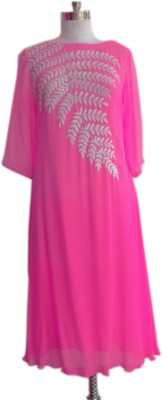 

V And V Shop Georgette Embroidered Kurti Fabric(Un-stitched), Pink