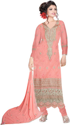 

Khushali Chanderi Self Design, Embroidered, Embellished Dress/Top Material(Un-stitched), Orange