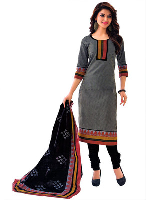 

Sharvi Cotton Printed Salwar Suit Dupatta Material(Un-stitched), Black;grey