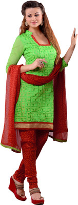

Khushali Chanderi Self Design, Embroidered Salwar Suit Dupatta Material(Un-stitched), Green;red