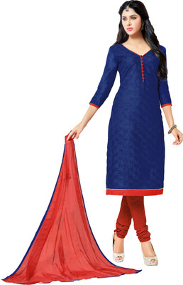 

Khushali Chanderi Self Design, Embroidered Salwar Suit Dupatta Material(Un-stitched), Dark blue;red