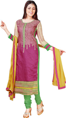 

Parishi Fashion Cotton Embroidered Semi-stitched Salwar Suit Dupatta Material, Pink