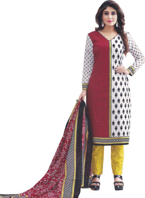 Party Wear Dresses Cotton Printed Salwar Suit Dupatta Material(Un-stitched), White