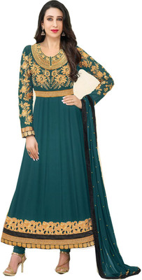 

Chatri Fashions Georgette Embroidered Semi-stitched Salwar Suit Dupatta Material, Gold;green