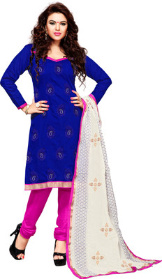 

Jiya Chanderi Self Design, Embroidered Dress/Top Material(Un-stitched), Dark blue