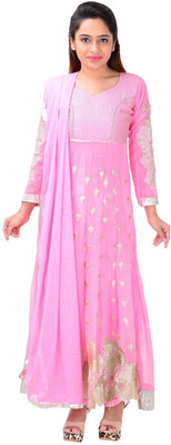 

Jeet Fashion Georgette Embroidered Semi-stitched Salwar Suit Dupatta Material, Light pink
