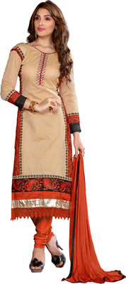 

V And V Shop Chanderi Embroidered Salwar Suit Dupatta Material(Un-stitched), Orange;white
