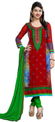 Khushali Georgette Self Design Salwar Suit Dupatta Material(Un-stitched), Red