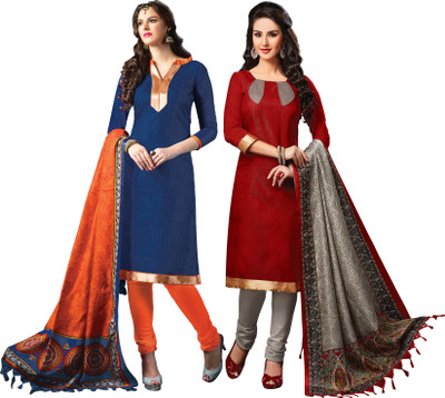 

Jiya Jute Self Design Salwar Suit Dupatta Material(Un-stitched), Blue;red