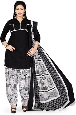 

Pshopee Cotton Printed Salwar Suit Dupatta Material(Un-stitched), Black