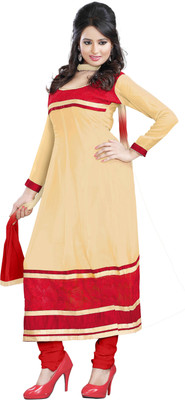 

Khushali Georgette Self Design Salwar Suit Dupatta Material(Un-stitched), Beige;red