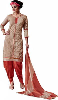 

Jiya Chanderi Embroidered Salwar Suit Dupatta Material(Un-stitched), Beige;orange