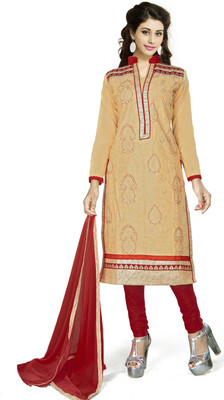

Khushali Cotton Self Design, Embroidered Salwar Suit Dupatta Material(Un-stitched), Beige