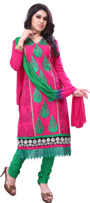 

JT International Cotton Embroidered Salwar Suit Dupatta Material(Un-stitched), Green;pink