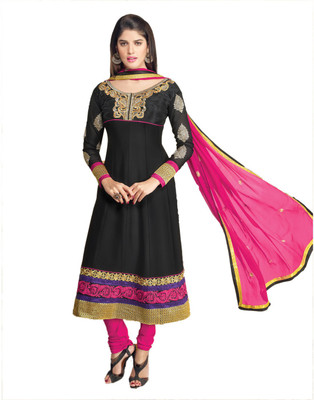 

Indian Wear Online Georgette Embroidered Semi-stitched Salwar Suit Dupatta Material, Black