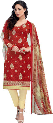 

Khushali Jacquard Self Design, Embroidered Salwar Suit Dupatta Material(Un-stitched), Beige;red