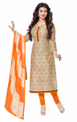 Jiya Chanderi Self Design Salwar Suit Dupatta Material(Un-stitched), Beige;orange