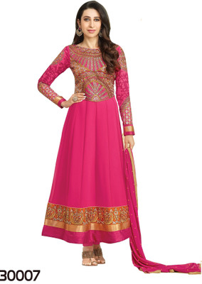 

Shoppie Zone Georgette Embroidered Semi-stitched Salwar Suit Dupatta Material, Pink