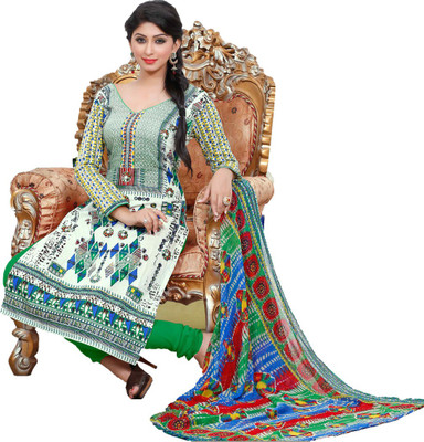 

Araja Cotton Printed Salwar Suit Dupatta Material(Un-stitched), Green