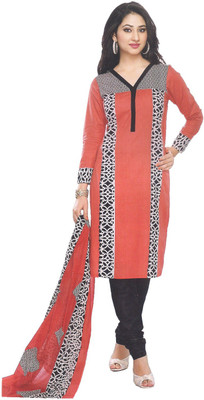 

Party Wear Dresses Cotton Embroidered Semi-stitched Salwar Suit Dupatta Material, Red
