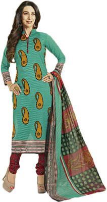 

Party Wear Dresses Cotton Printed Semi-stitched Salwar Suit Dupatta Material, Green