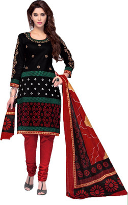 

Indian Wear Online Cotton Printed Salwar Suit Dupatta Material(Un-stitched), Black