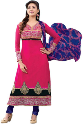 

Party Wear Dresses Georgette Embroidered Semi-stitched Salwar Suit Dupatta Material, Pink