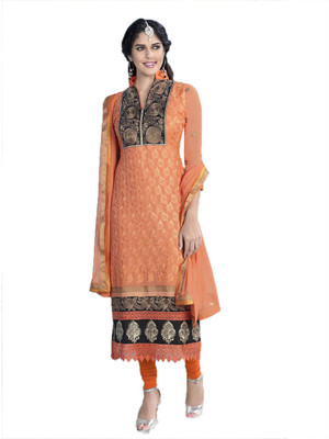 

Party Wear Dresses Georgette Embroidered Semi-stitched Salwar Suit Dupatta Material, Orange