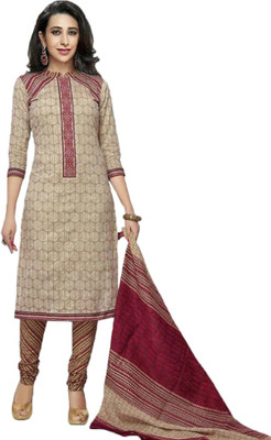 

Indian Wear Online Cotton Printed Semi-stitched Salwar Suit Dupatta Material, Beige
