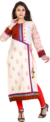 

V And V Shop Cotton Printed Kurti Fabric(Un-stitched), White