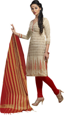 

Trendz Apparels Jacquard Printed Dress/Top Material(Un-stitched), Beige