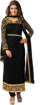 

Khushali Georgette Embroidered, Embellished Dress/Top Material(Un-stitched), Black