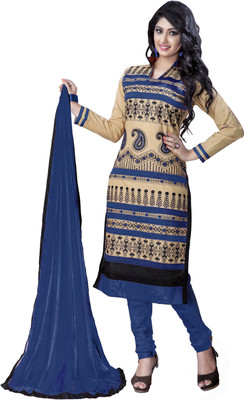 

Jiya Cotton Self Design, Embroidered Salwar Suit Dupatta Material(Un-stitched), Beige;dark blue