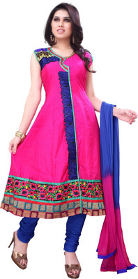 

JT International Silk Embroidered Salwar Suit Dupatta Material(Un-stitched), Blue;pink