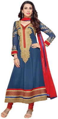 

Javuli Georgette Floral Print Semi-stitched Salwar Suit Dupatta Material, Blue