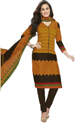 

Indian Wear Online Cotton Printed Semi-stitched Salwar Suit Dupatta Material, Orange